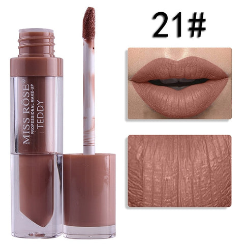 Miss Rose Liquid Matte Lipstick Waterproof Long Lasting Sexy Red Lip Gloss 24 Color Makeup Cosmetics Metal Nude Lip Stick Tint