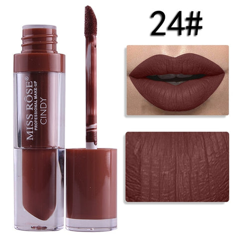 Miss Rose Liquid Matte Lipstick Waterproof Long Lasting Sexy Red Lip Gloss 24 Color Makeup Cosmetics Metal Nude Lip Stick Tint