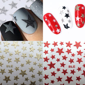 1Sheet 3D Nail Slider Stars Stickers Glitter Shiny Decoration Decal DIY Transfer Adhesive Colorful Nail Art Tips Tattoo Manicure