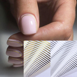 Gold 3D Nail Sticker Curve Stripe Lines Nails Stickers Gradient Adhesive Striping Tape Nail Foil Nail Art Stickers Decals Silver