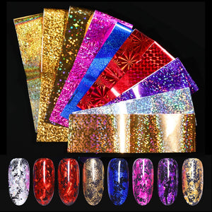 7 Colors Holographic Nail Foils Nail Transfer Sticker Rose Gold Champagne Nail Stickers 4*20cm Nail Art Design