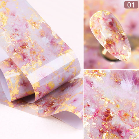 100x4cm Nail Foils Marble Series Pink Blue Foils Paper Nail Art Transfer Sticker Slide Nail Art Decals Nails Accessories 1 Box