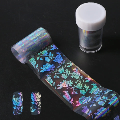 4*100cm/Roll Holographic Nail Foil Flame Dandelion Panda Bamboo Holo Nail Art Transfer Sticker Water Slide Nail Art Decals