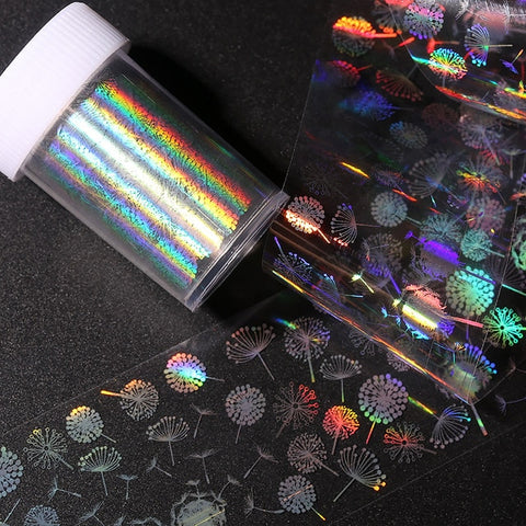 4*100cm/Roll Holographic Nail Foil Flame Dandelion Panda Bamboo Holo Nail Art Transfer Sticker Water Slide Nail Art Decals