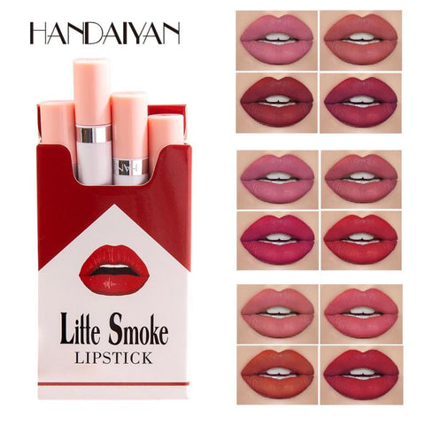 HANDAIYAN 4PCS/SET Matte Lipstick Sets Waterproof Pigment Cigarette Lipstick Batom Lip Balm With Color Nutritious Makeup TSLM1