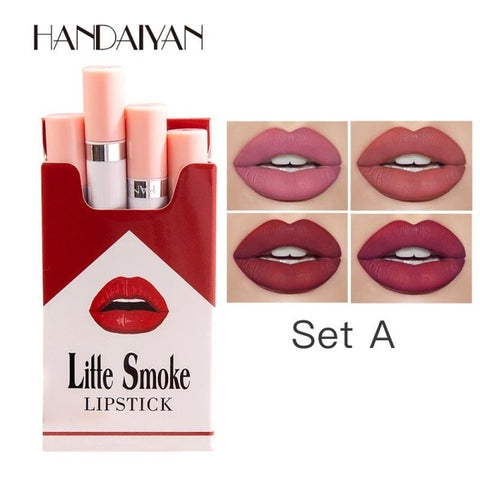 HANDAIYAN 4PCS/SET Matte Lipstick Sets Waterproof Pigment Cigarette Lipstick Batom Lip Balm With Color Nutritious Makeup TSLM1