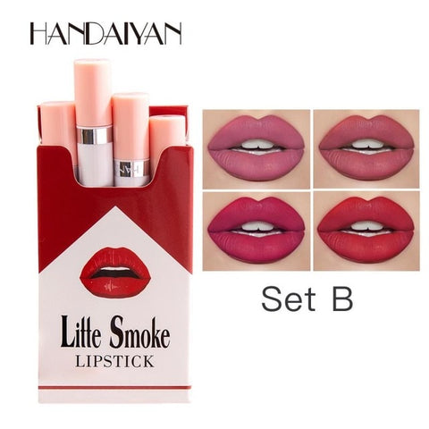 HANDAIYAN 4PCS/SET Matte Lipstick Sets Waterproof Pigment Cigarette Lipstick Batom Lip Balm With Color Nutritious Makeup TSLM1