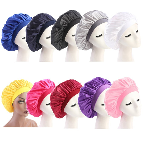 58cm Adjust Solid Satin Bonnet Hair Styling Cap Long Hair Care Women Night Sleep Hat Silk Head Wrap Shower Cap Hair Styling Tool