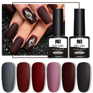 NEE JOLIE 8ml Matte Color UV Gel Nail Polish Red Semi Permanent Soak Off UV Gel Varnish DIY Nail Art Paint Gel Top Coat