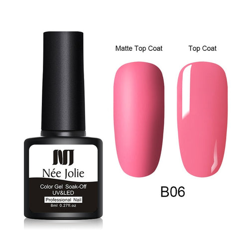 NEE JOLIE 8ml Matte Color UV Gel Nail Polish Red Semi Permanent Soak Off UV Gel Varnish DIY Nail Art Paint Gel Top Coat