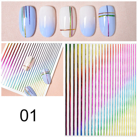 Gold 3D Nail Sticker Curve Stripe Lines Nails Stickers Gradient Adhesive Striping Tape Nail Foil Nail Art Stickers Decals Silver