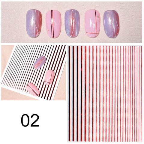 Gold 3D Nail Sticker Curve Stripe Lines Nails Stickers Gradient Adhesive Striping Tape Nail Foil Nail Art Stickers Decals Silver