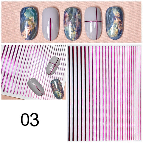 Gold 3D Nail Sticker Curve Stripe Lines Nails Stickers Gradient Adhesive Striping Tape Nail Foil Nail Art Stickers Decals Silver