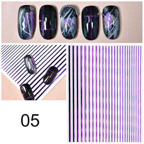 Gold 3D Nail Sticker Curve Stripe Lines Nails Stickers Gradient Adhesive Striping Tape Nail Foil Nail Art Stickers Decals Silver