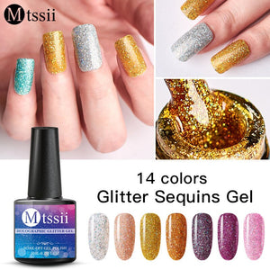 Mtssii 8ML Color  Glitter Nail Polish Holographic Glitter Pink Color Series Soak Off Nail Art Gel Polish Varnish Manicure Design