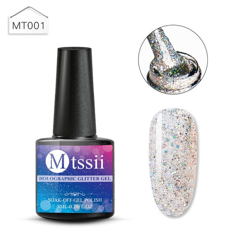 Mtssii 8ML Color  Glitter Nail Polish Holographic Glitter Pink Color Series Soak Off Nail Art Gel Polish Varnish Manicure Design