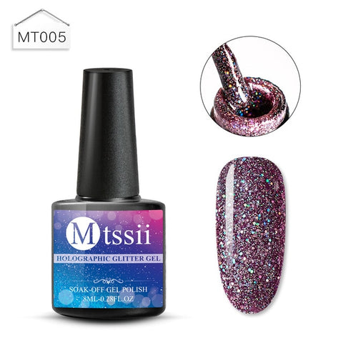 Mtssii 8ML Color  Glitter Nail Polish Holographic Glitter Pink Color Series Soak Off Nail Art Gel Polish Varnish Manicure Design