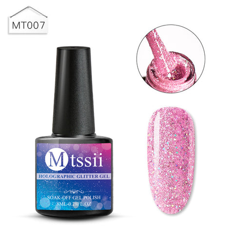 Mtssii 8ML Color  Glitter Nail Polish Holographic Glitter Pink Color Series Soak Off Nail Art Gel Polish Varnish Manicure Design