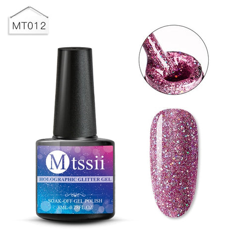 Mtssii 8ML Color  Glitter Nail Polish Holographic Glitter Pink Color Series Soak Off Nail Art Gel Polish Varnish Manicure Design