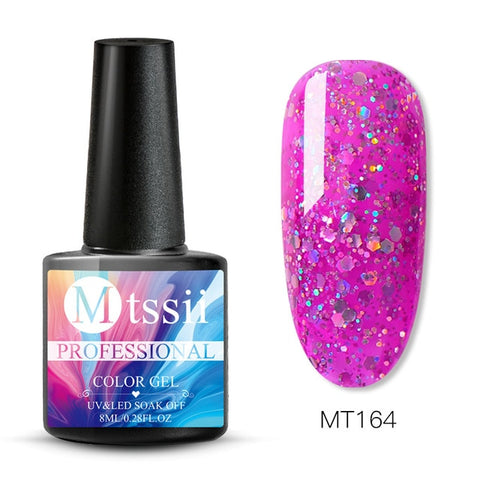 Mtssii 8ML Color  Glitter Nail Polish Holographic Glitter Pink Color Series Soak Off Nail Art Gel Polish Varnish Manicure Design