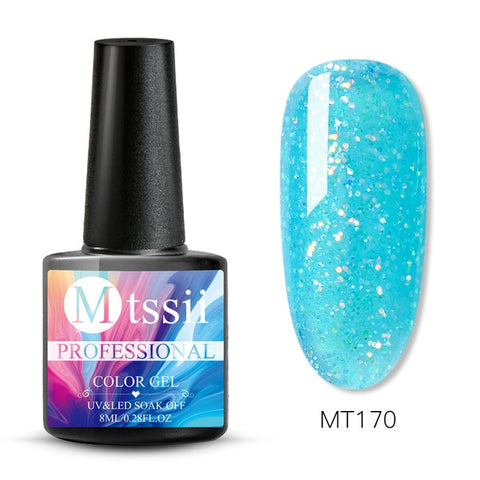 Mtssii 8ML Color  Glitter Nail Polish Holographic Glitter Pink Color Series Soak Off Nail Art Gel Polish Varnish Manicure Design