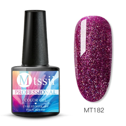 Mtssii 8ML Color  Glitter Nail Polish Holographic Glitter Pink Color Series Soak Off Nail Art Gel Polish Varnish Manicure Design