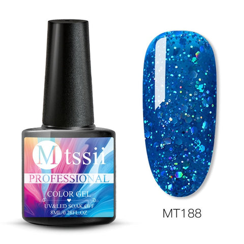 Mtssii 8ML Color  Glitter Nail Polish Holographic Glitter Pink Color Series Soak Off Nail Art Gel Polish Varnish Manicure Design