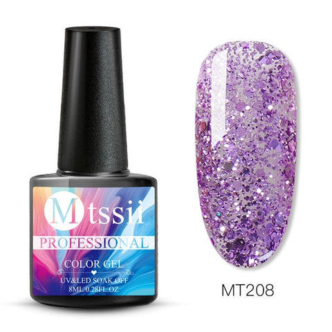 Mtssii 8ML Color  Glitter Nail Polish Holographic Glitter Pink Color Series Soak Off Nail Art Gel Polish Varnish Manicure Design