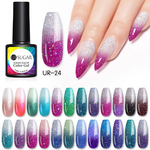 UR SUGAR Thermal Glitter Gel Soak Off UV Gel Polish Holographic Temperature Color-changing Gel Varnish Nail Art Gel Lacquer