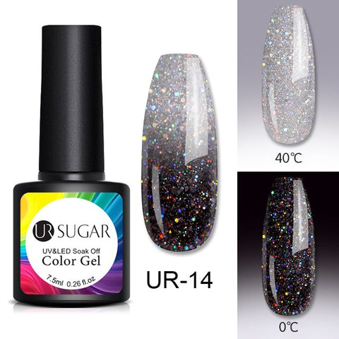 UR SUGAR Thermal Glitter Gel Soak Off UV Gel Polish Holographic Temperature Color-changing Gel Varnish Nail Art Gel Lacquer