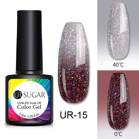 UR SUGAR Thermal Glitter Gel Soak Off UV Gel Polish Holographic Temperature Color-changing Gel Varnish Nail Art Gel Lacquer