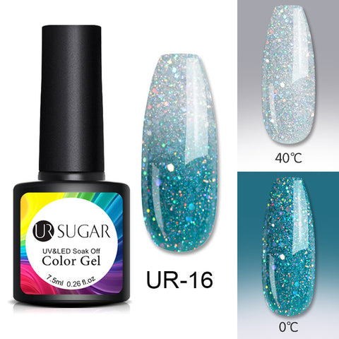 UR SUGAR Thermal Glitter Gel Soak Off UV Gel Polish Holographic Temperature Color-changing Gel Varnish Nail Art Gel Lacquer