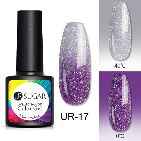 UR SUGAR Thermal Glitter Gel Soak Off UV Gel Polish Holographic Temperature Color-changing Gel Varnish Nail Art Gel Lacquer