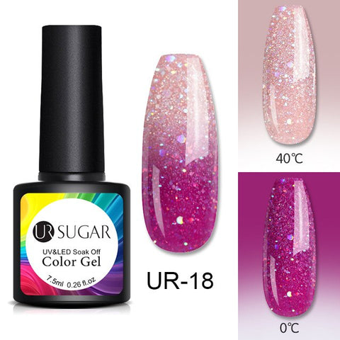 UR SUGAR Thermal Glitter Gel Soak Off UV Gel Polish Holographic Temperature Color-changing Gel Varnish Nail Art Gel Lacquer