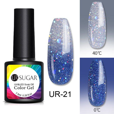 UR SUGAR Thermal Glitter Gel Soak Off UV Gel Polish Holographic Temperature Color-changing Gel Varnish Nail Art Gel Lacquer