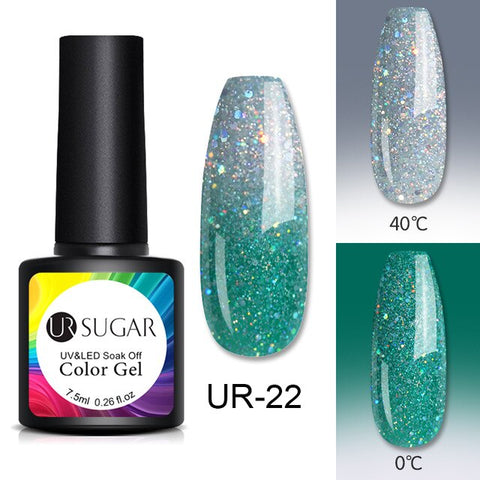 UR SUGAR Thermal Glitter Gel Soak Off UV Gel Polish Holographic Temperature Color-changing Gel Varnish Nail Art Gel Lacquer