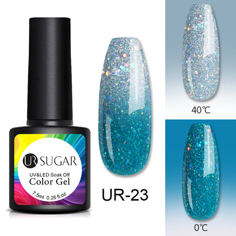 UR SUGAR Thermal Glitter Gel Soak Off UV Gel Polish Holographic Temperature Color-changing Gel Varnish Nail Art Gel Lacquer