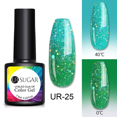 UR SUGAR Thermal Glitter Gel Soak Off UV Gel Polish Holographic Temperature Color-changing Gel Varnish Nail Art Gel Lacquer