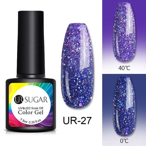 UR SUGAR Thermal Glitter Gel Soak Off UV Gel Polish Holographic Temperature Color-changing Gel Varnish Nail Art Gel Lacquer