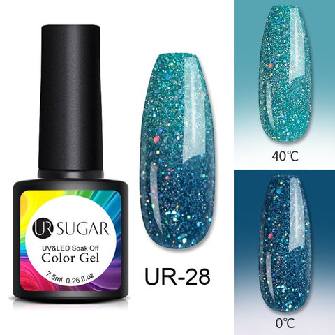 UR SUGAR Thermal Glitter Gel Soak Off UV Gel Polish Holographic Temperature Color-changing Gel Varnish Nail Art Gel Lacquer