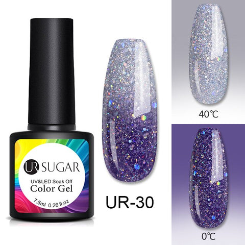 UR SUGAR Thermal Glitter Gel Soak Off UV Gel Polish Holographic Temperature Color-changing Gel Varnish Nail Art Gel Lacquer