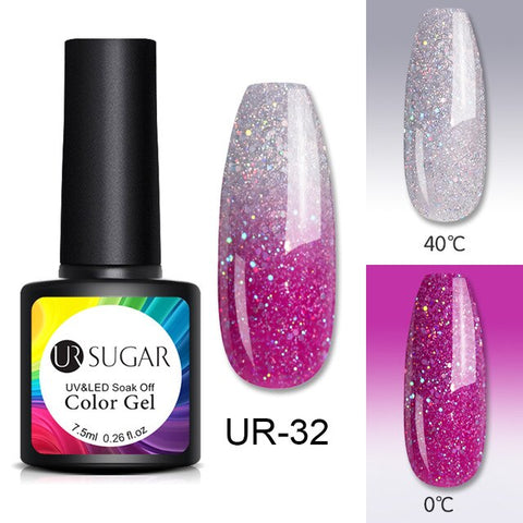 UR SUGAR Thermal Glitter Gel Soak Off UV Gel Polish Holographic Temperature Color-changing Gel Varnish Nail Art Gel Lacquer