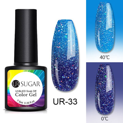 UR SUGAR Thermal Glitter Gel Soak Off UV Gel Polish Holographic Temperature Color-changing Gel Varnish Nail Art Gel Lacquer