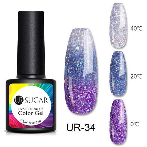 UR SUGAR Thermal Glitter Gel Soak Off UV Gel Polish Holographic Temperature Color-changing Gel Varnish Nail Art Gel Lacquer