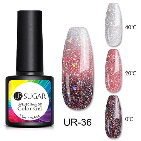 UR SUGAR Thermal Glitter Gel Soak Off UV Gel Polish Holographic Temperature Color-changing Gel Varnish Nail Art Gel Lacquer