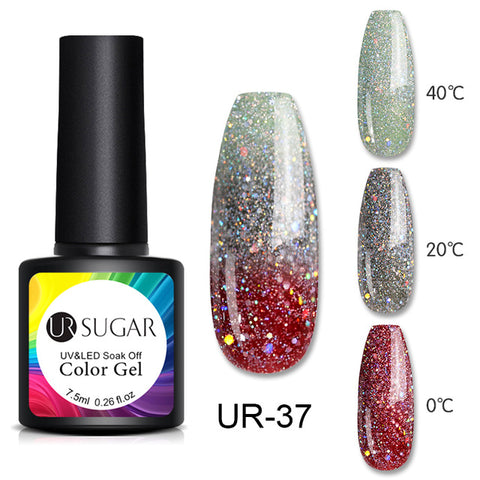 UR SUGAR Thermal Glitter Gel Soak Off UV Gel Polish Holographic Temperature Color-changing Gel Varnish Nail Art Gel Lacquer