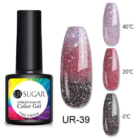 UR SUGAR Thermal Glitter Gel Soak Off UV Gel Polish Holographic Temperature Color-changing Gel Varnish Nail Art Gel Lacquer