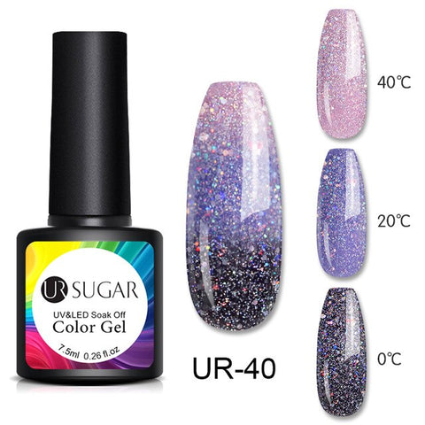 UR SUGAR Thermal Glitter Gel Soak Off UV Gel Polish Holographic Temperature Color-changing Gel Varnish Nail Art Gel Lacquer