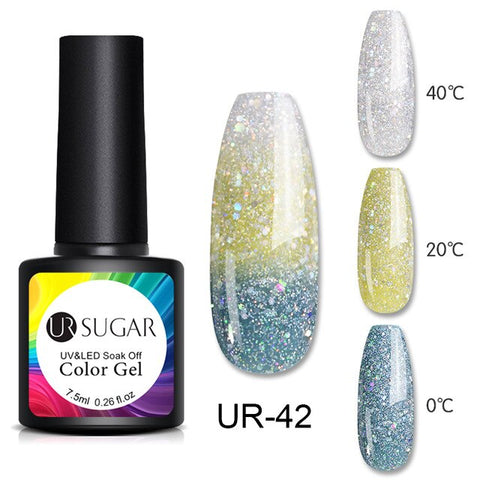 UR SUGAR Thermal Glitter Gel Soak Off UV Gel Polish Holographic Temperature Color-changing Gel Varnish Nail Art Gel Lacquer