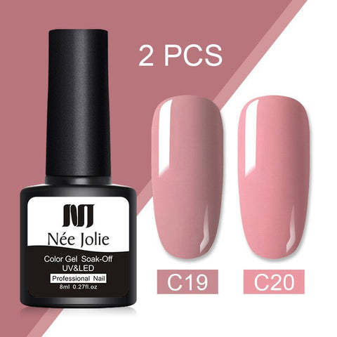 2 Bottles/set 8ml Nee Jolie Colorful Gel Nail Polish Pure-Color Long Lasting Soak Off UV Nail Art Gel Polish DIY Nail Varnish